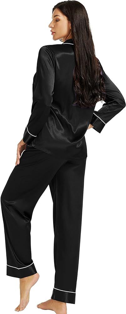 LONXU Womens Silk Satin Pajamas Set Button Down Sleepwear Loungewear XS~3XL | Amazon (US)