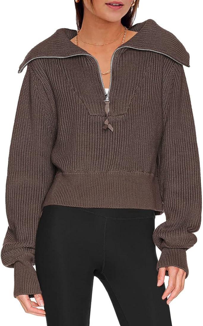 LILLUSORY Women's Half Zip Cropped Sweater Fall Long Sleeve Waffle Knit Collar Pullover Casual To... | Amazon (US)