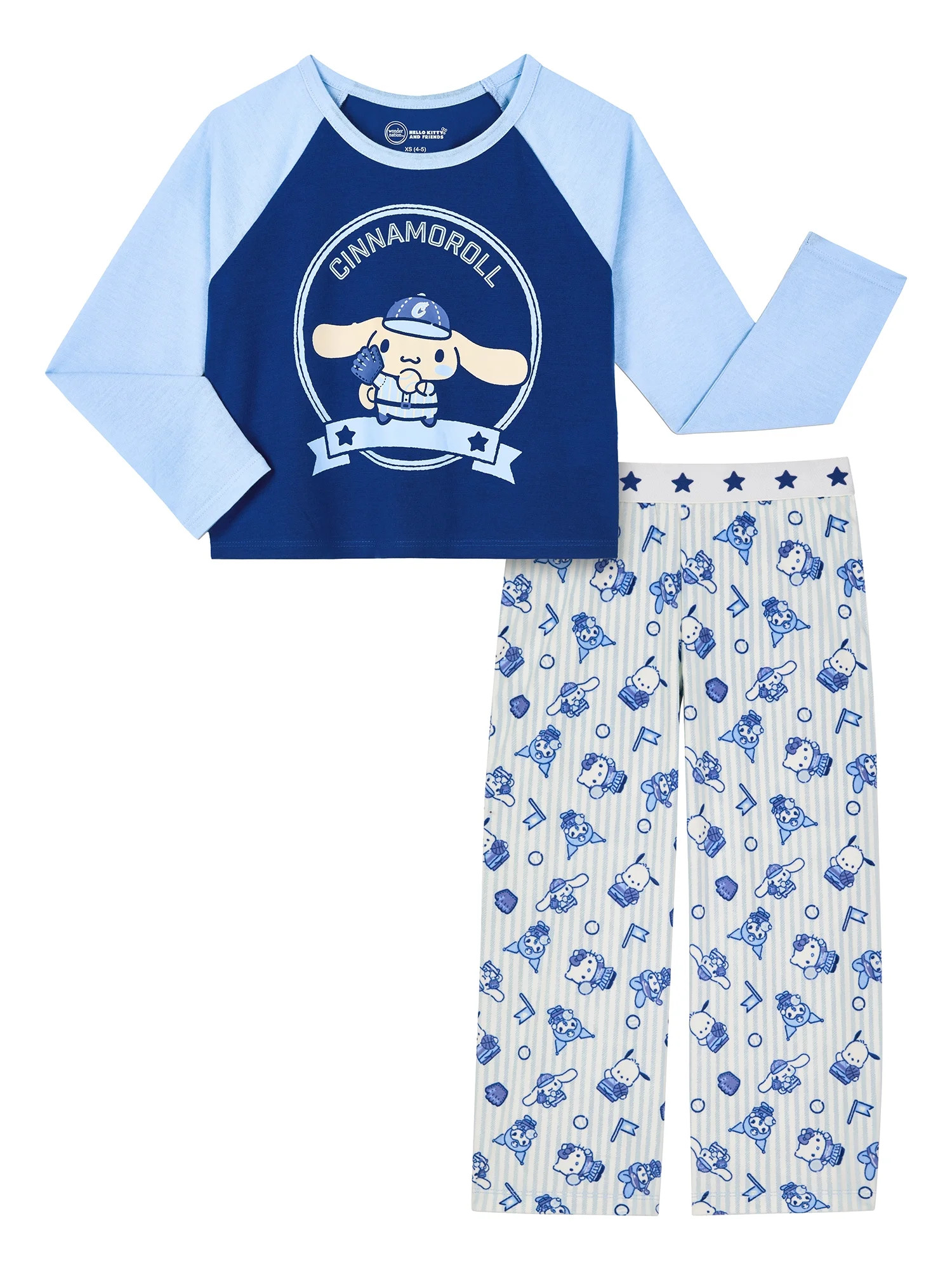 Wonder Nation x Hello Kitty Girls Long Sleeve Top and Sleep Pant Pajama Set, 2-Piece, Sizes 4-18 | Walmart (US)
