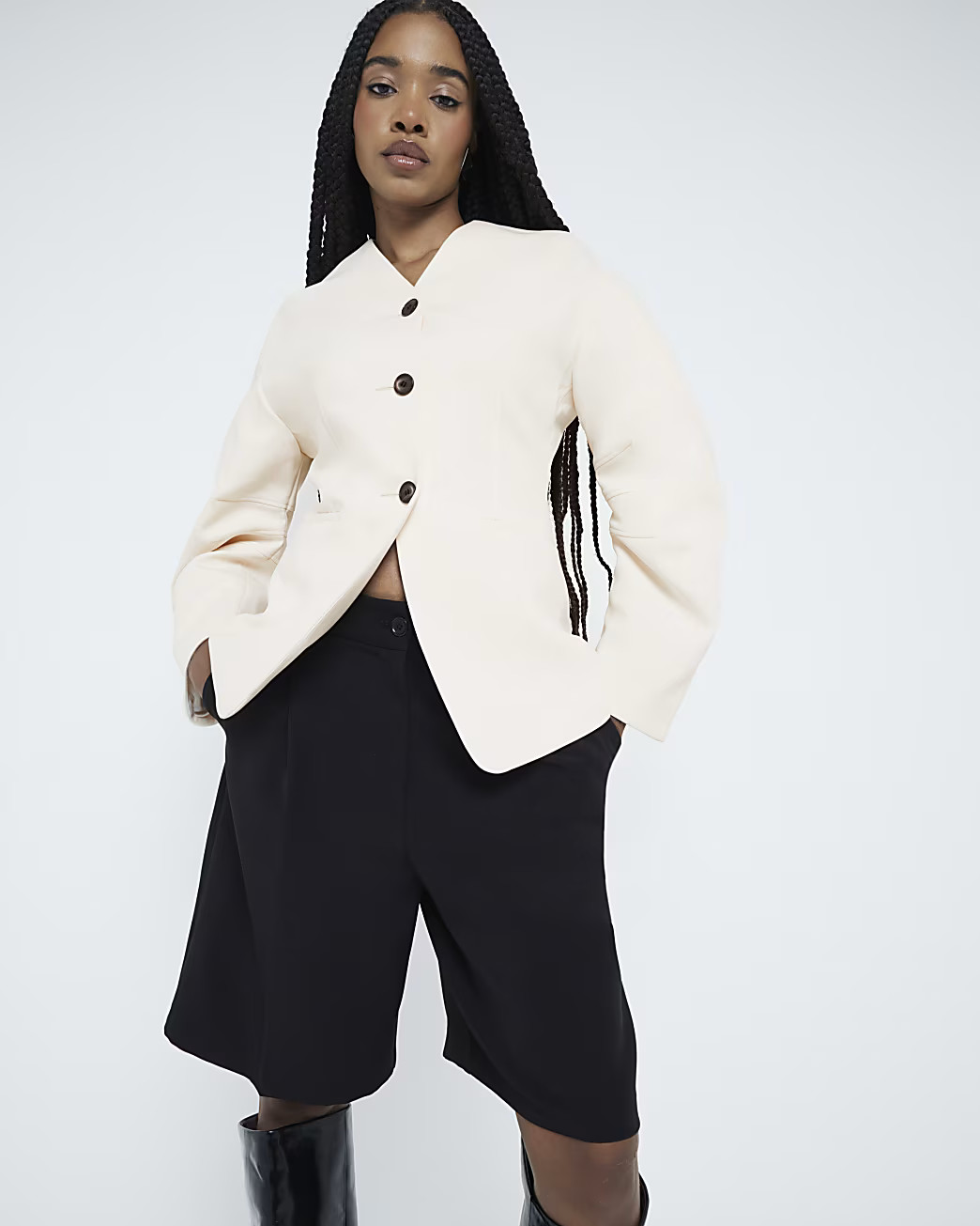 Cream Puffed Sleeve Tailored Blazer | River Island (UK & IE)