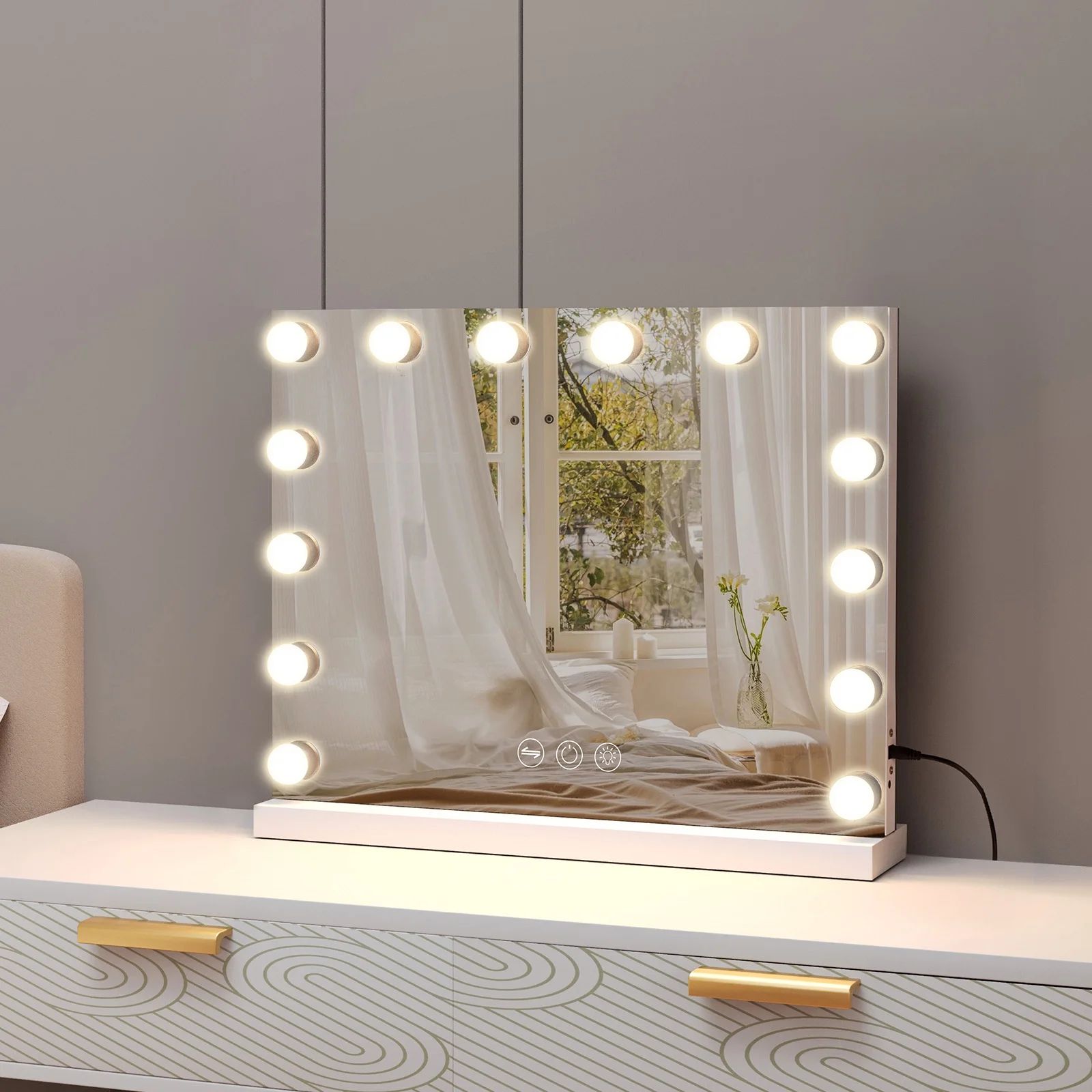 Fenchilin 20''x16'' Vanity Mirror with Lights Tabletop Wall Mount Metal White | Walmart (US)
