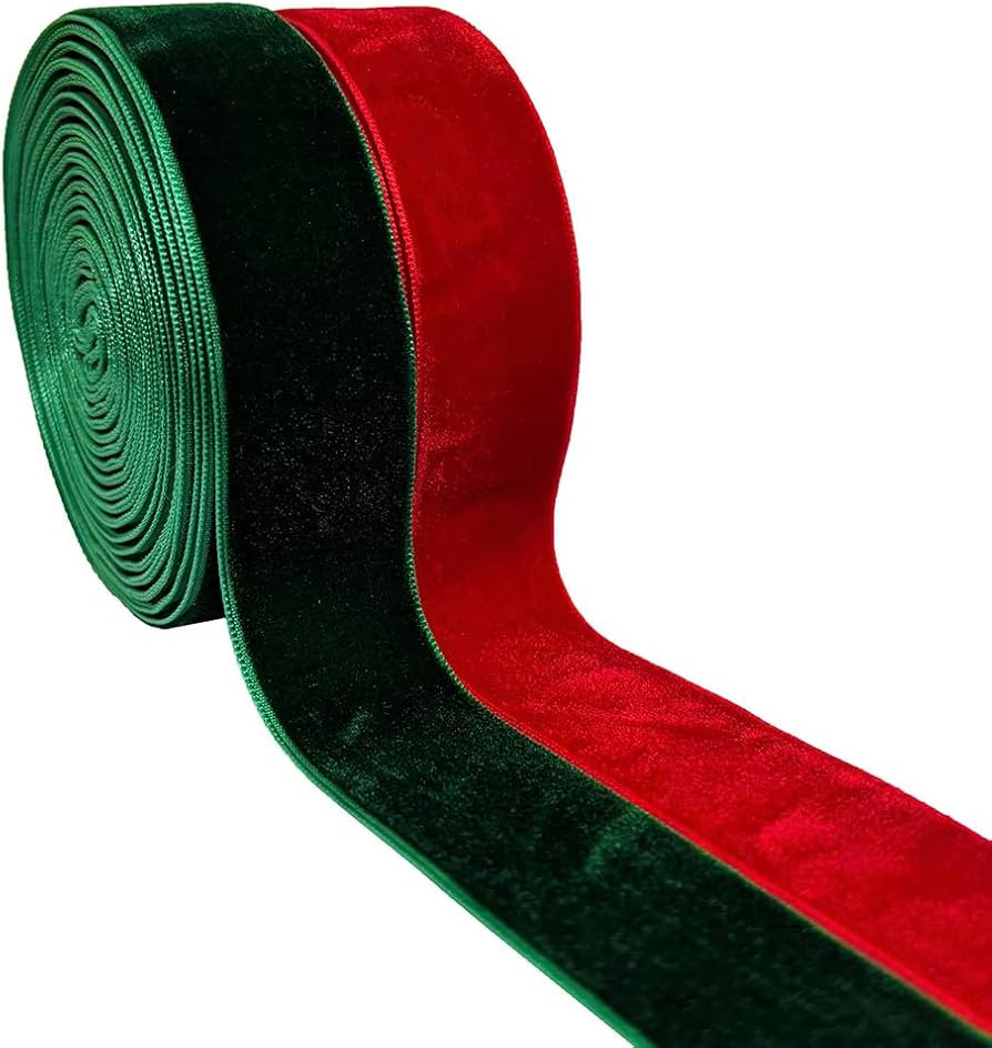 Wedding Christmas Valentin's Day Gift Box DIY Craft Decor Velvet Ribbon (Red+Dark Green, 1''x6Yar... | Amazon (US)