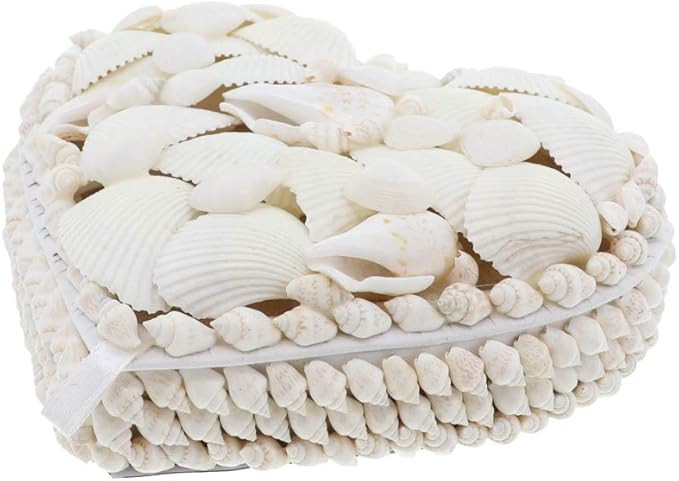 Li'Shay 6 Inch Heart Shape Shell Coated Jewelry Box - White | Amazon (US)
