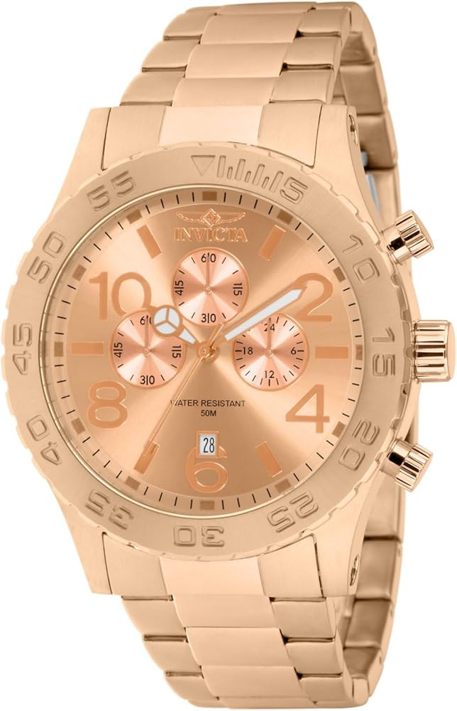 Invicta Men's 1270 Specialty Chronograph Gold Dial 18k Gold Ion-Plated Stainless Steel Watch | Amazon (US)