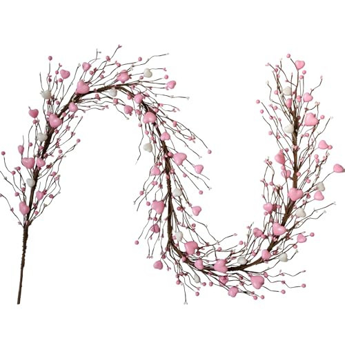 TEMPUS Artificial Valentine's Heart Garland 5.9ft Pink Heart Berry Garland Valentine's Day for Front Door Wedding Anniversary Party Candlelight Dinner Decorations | Amazon (US)
