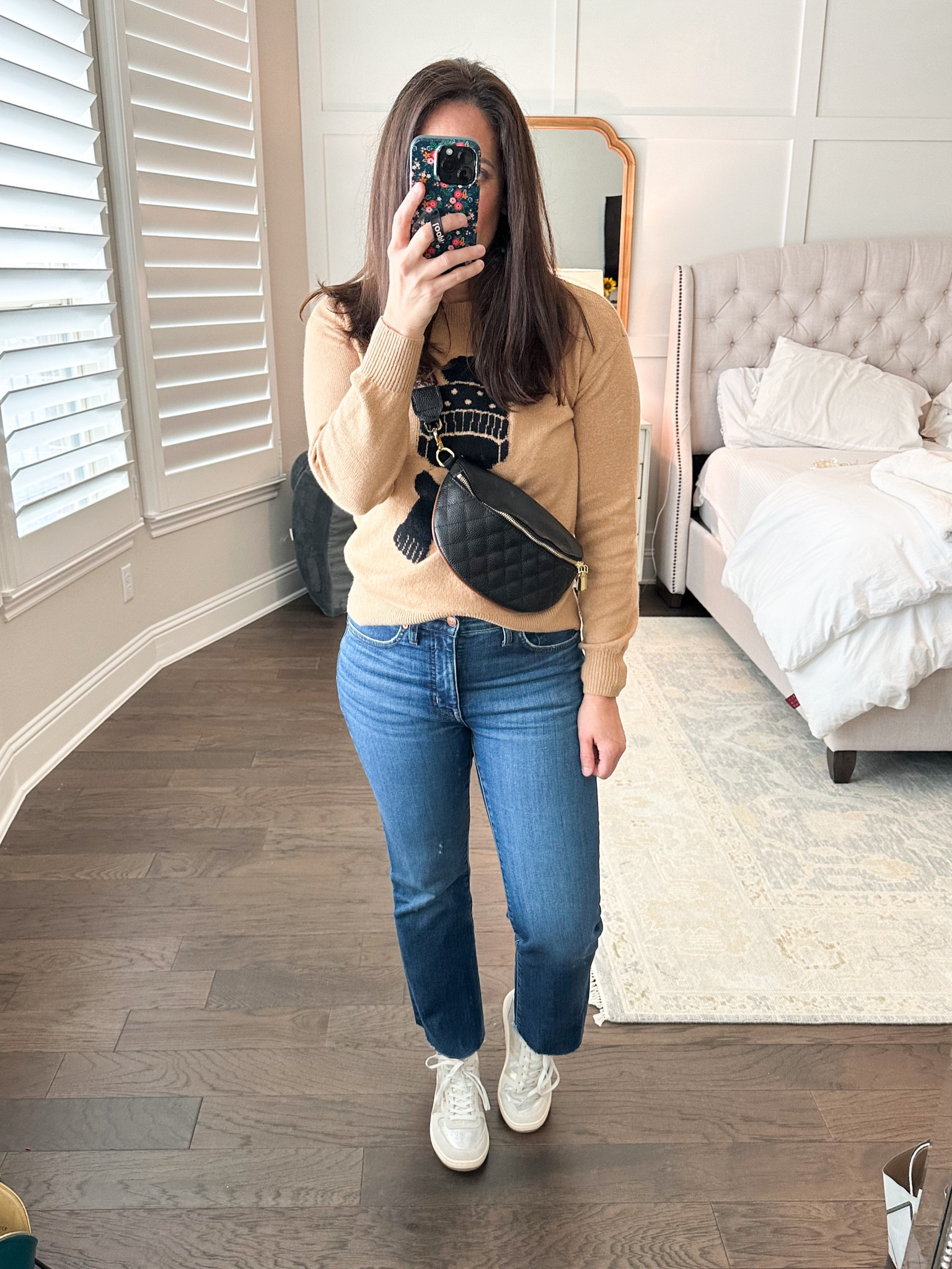 OOTD 
Belt bag under $30 - several colors and buttery soft
Jeans - tts 
Mid rise / crop flare
Sweater - Christmas sweater - casual sweater - ski sweater - tts 
And on sale! In a small 
Sneakers - comfy and cute! TTS 

#LTKHoliday #LTKSeasonal #LTKsalealert