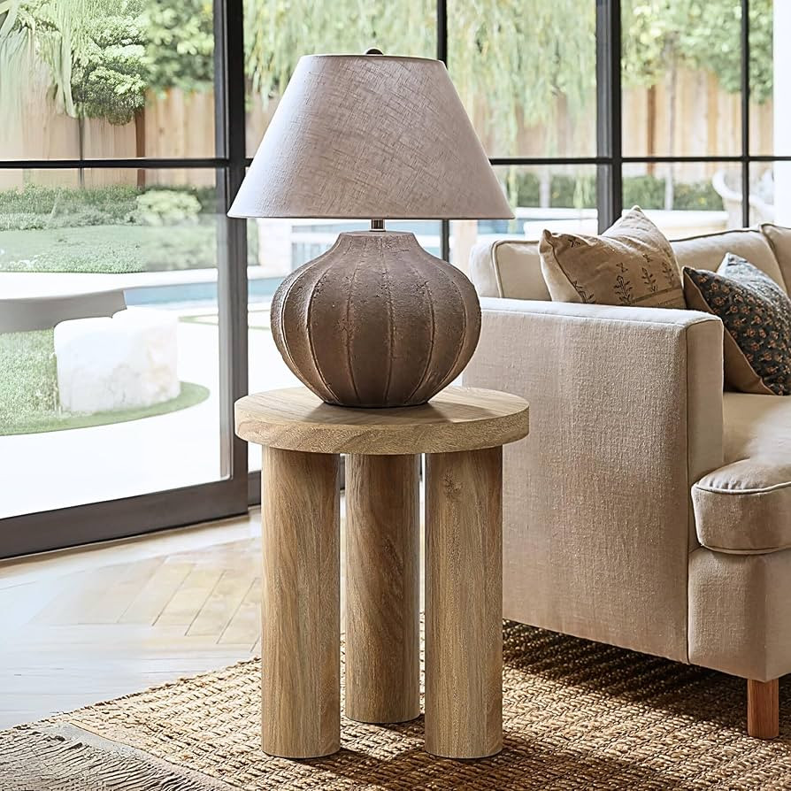 LuxenHome Round Side Table, 19" Tall End Table with 3 Pillar Legs, Modern Farmhouse Dark Oak Fini... | Amazon (US)