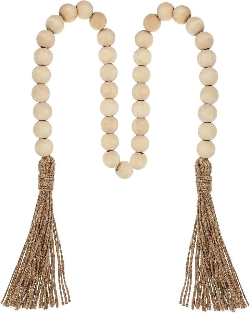 Farmhouse Wood Beads Garland, Decorative Bead Home Decor Wooden Beads Garland with Tassel Country... | Amazon (US)
