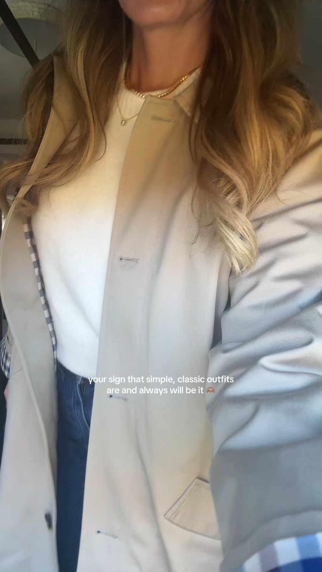 Sezane trench coat with Abercrombie sweater and jeans. Wearing 4 in the coat, small in sweater and 26 in jeans 