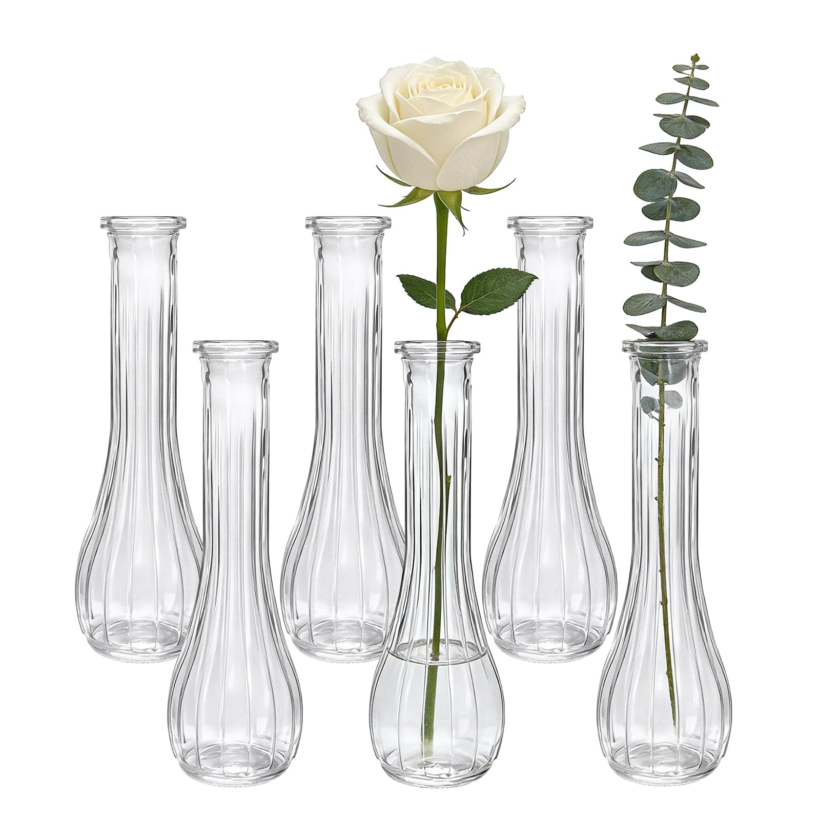 Jarrones de cristal para centros de mesa, paquete de 6 jarrones de flores pequeños transparentes... | Amazon (US)