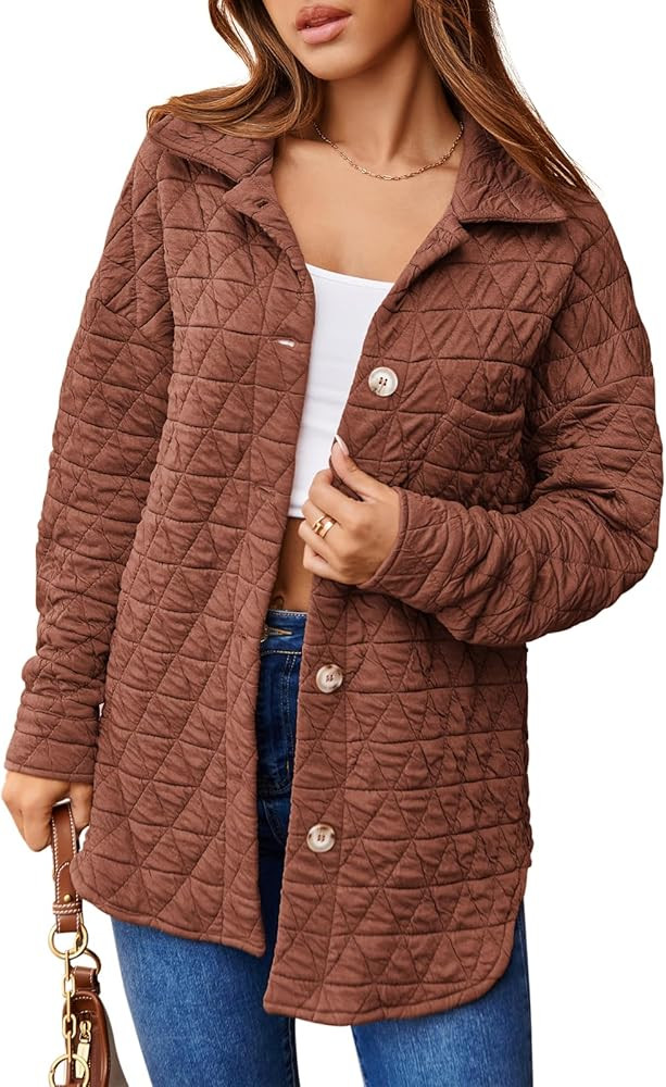 Tankaneo Womens Quilted Jackets Lightweight Shacket Fall Oversized Button Down Coat Outerwear | Amazon (US)