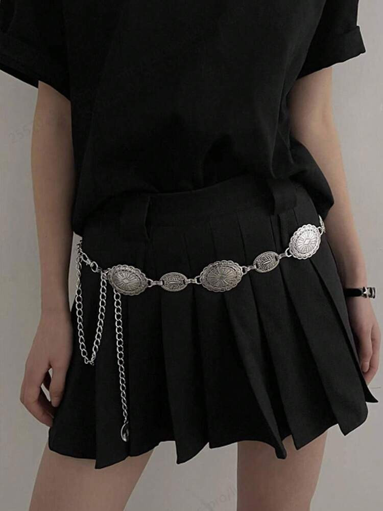 1pc Alloy Women's Silver Gin Made Of Old Metal Waist Chain | SHEIN