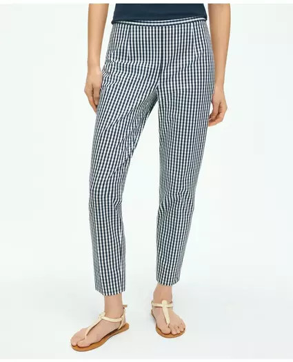 Gingham Side-Zip Pant In Bi-Stretch Cotton Twill | Brooks Brothers