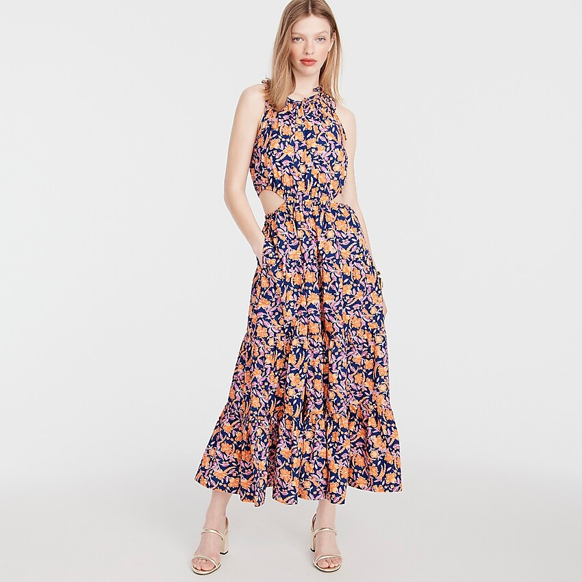 Harbour side-cutout dress in painted block print | J. Crew US