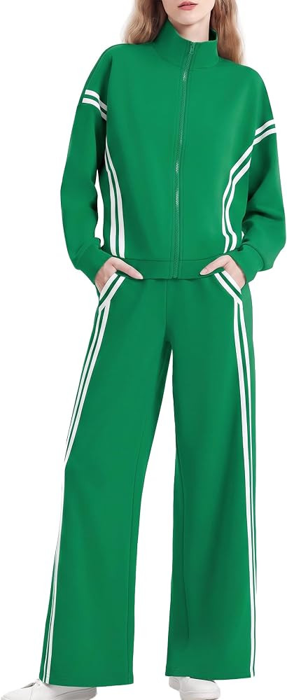 Casly Lamiit Women's 2 Piece Lounge Sets Zip Up Sweat Set Striped Tracksuit | Amazon (US)