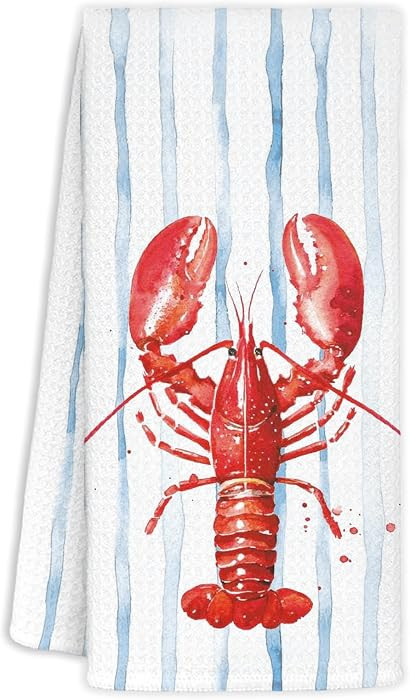Blue Stripes Lobster Kitchen Hand Towel Decorative,Funny Coastal Beach Lobster Hand Towels Drying... | Amazon (US)
