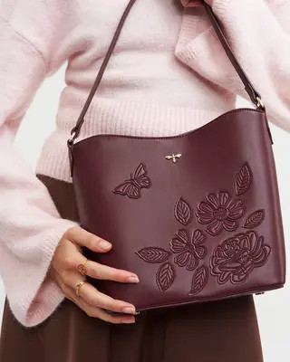 Fable England Floral Applique Margot Bucket Purse in Burgundy at Nordstrom | Nordstrom