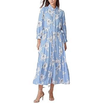 Kedera Womens Maxi Shirt Dress Floral Spring Collared 3/4 Long Sleeve Button Down Drawstring Wais... | Amazon (US)