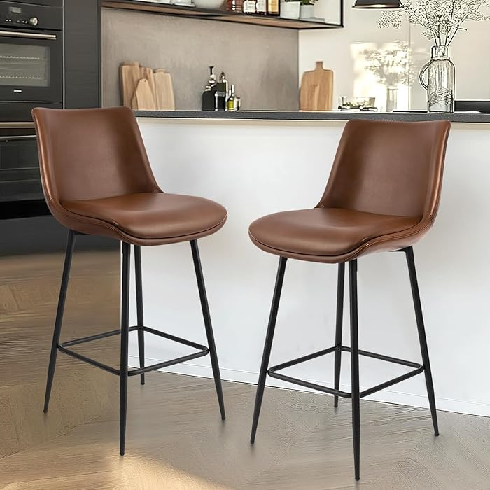 Counter Height Bar Stools of 2, FSC Certified Upholstered Faux Leather Bar Stools with Back, Meta... | Amazon (US)