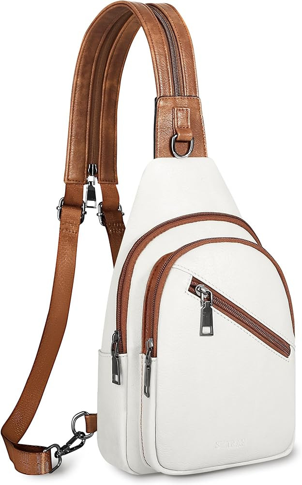 SYTRAH Sling Bag for Women, Crossbody Bags for Women Trendy Crossbody purse Vegan Leather Sling Backpack Chest Bag with Dual purpose Strap, Beige Brown | Amazon (US)
