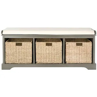 SAFAVIEH Lonan 3-drawer Wicker Storage Bench - 47"W x 16"D x 20"H - Grey | Bed Bath & Beyond