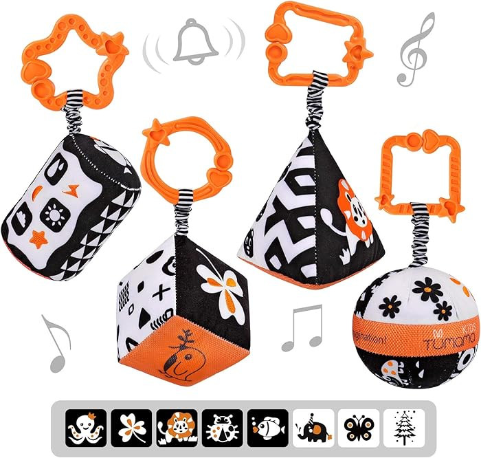 TUMAMA High Contrast Shapes Sets Baby Toys, Black and White Stroller Toy for Car Seat Baby Plush ... | Amazon (US)