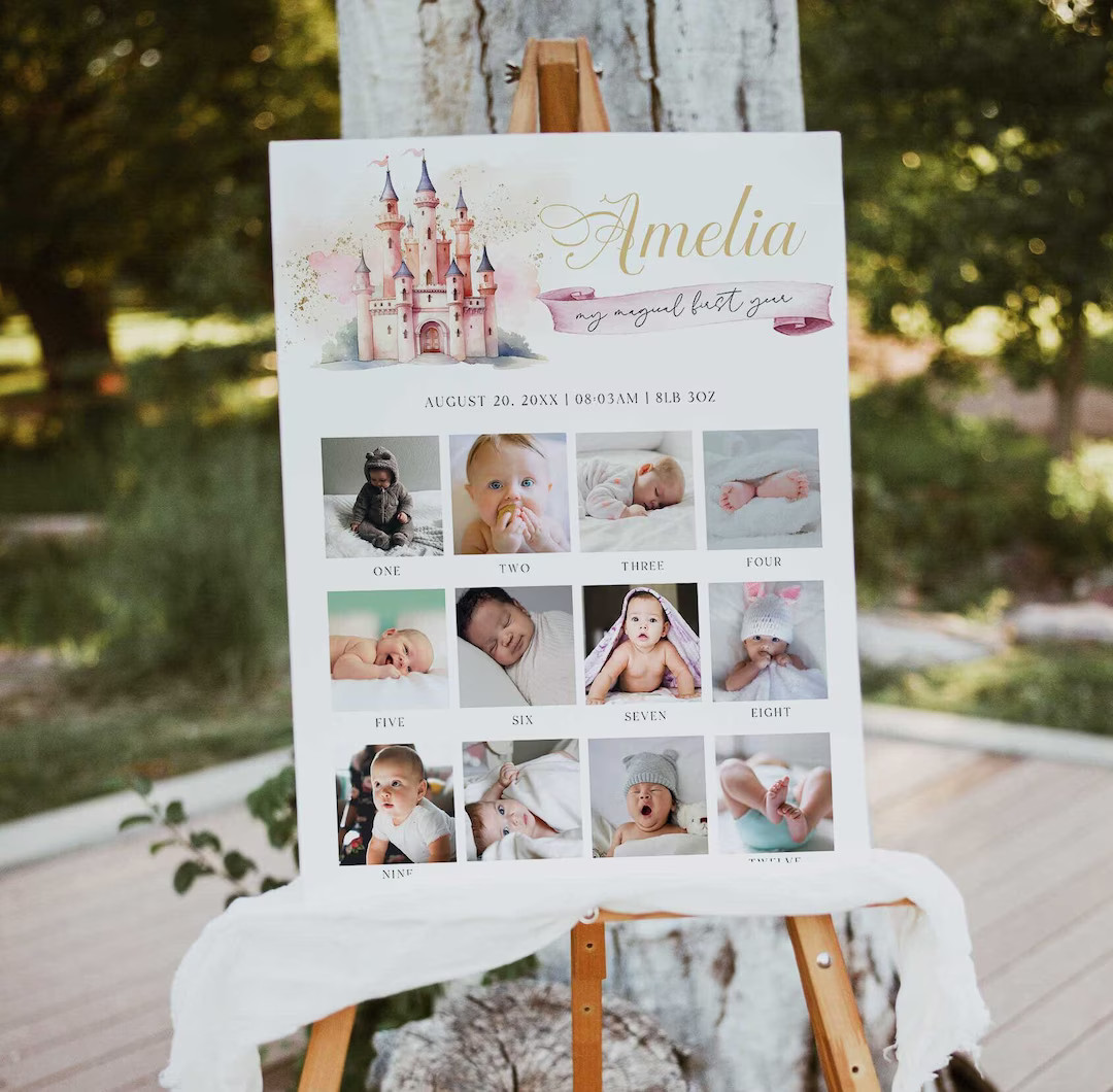 Princess Photo Milestone First Year Collage, Royal Celebration, Printable Baby First Year Poster,... | Etsy (US)