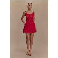 Melanie Mesh Mini Dress With Flowers - Ruby | MESHKI US