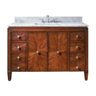 Brentwood 49 in. W x 22 in. D x 35 in. H Vanity in New Walnut with Marble Vanity Top in Carrara W... | The Home Depot