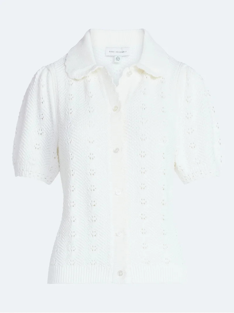 Free Assembly Women's and Women's Plus Cotton Pointelle Cardigan Sweater with Short Sleeves, Ligh... | Walmart (US)