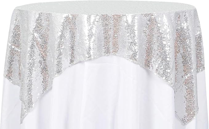 ShinyBeauty 48x48-Inch Square-Sequin Tablecloth-Silver, Sequin Table Cloth/Overlay/Cover Glitz Ta... | Amazon (US)