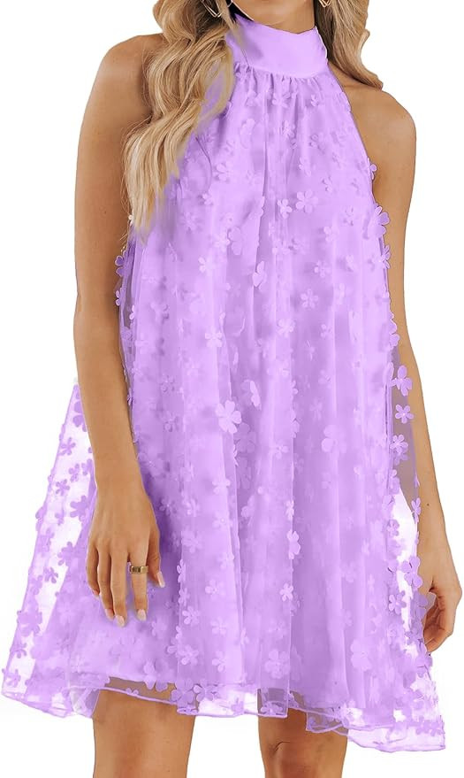 VIMPUNEC 2024 Womens Summer Wedding Guest Formal Dresses Cocktail Halter Swing Dress Cute A Line ... | Amazon (US)