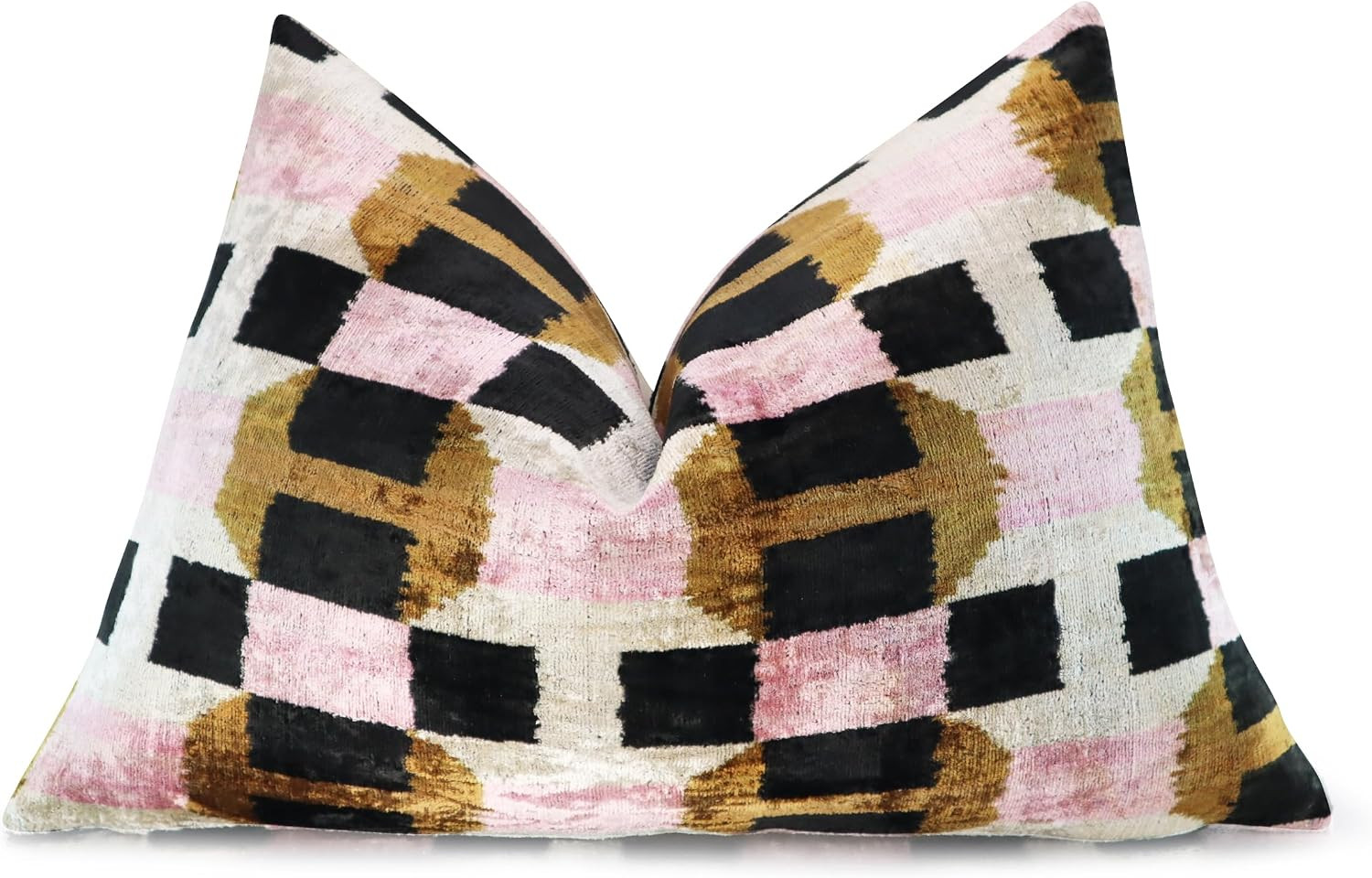 CANVELLO Handmade Pink & Brown Geometric Silk Velvet Throw Pillow – 16x24 Inch, Naturally Dyed,... | Amazon (US)