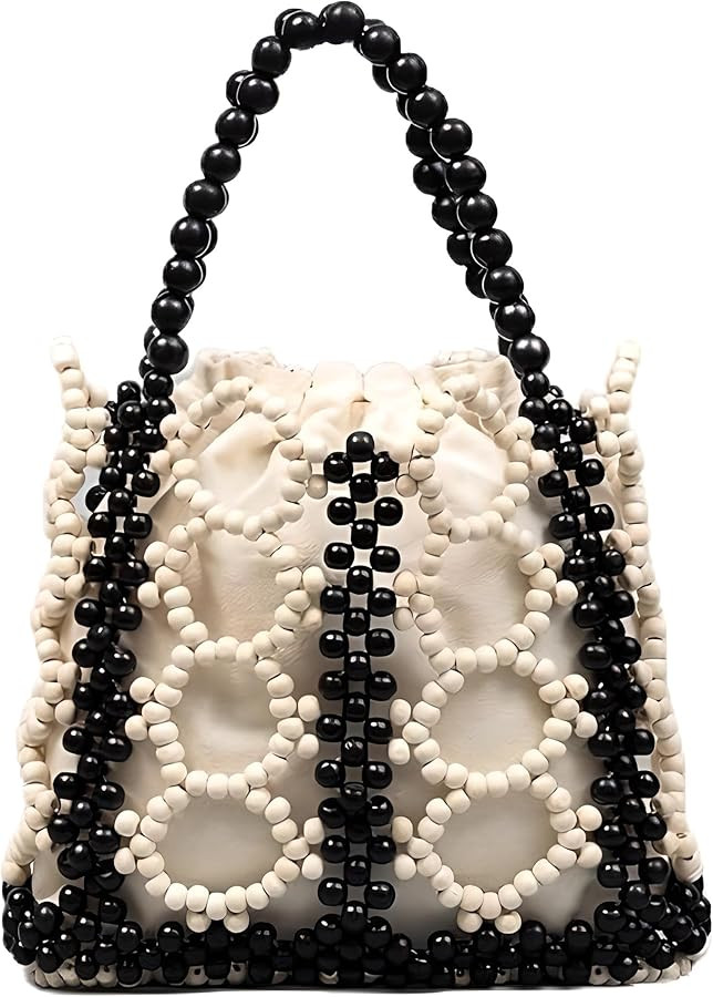 YYW Unique Handmade Wooden Bead Tote Bag for Women, Small Handwoven Clutch Purses Woven Bucket Ha... | Amazon (US)