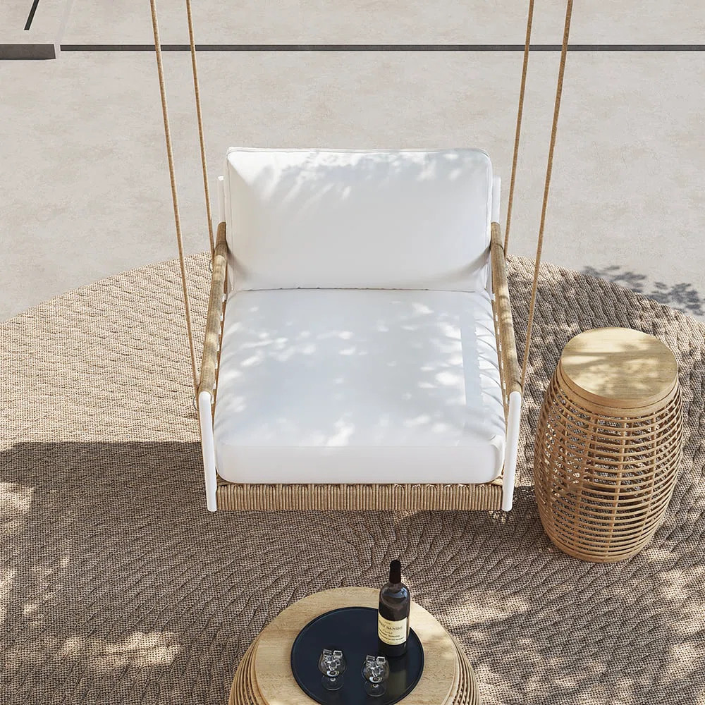 Ropipe Outdoor 2-Seater Swing Sofa In Khaki With Hand Woven Rope & White Cushion | Wayfair North America
