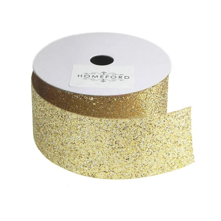 Princess Glitter Metallic Christmas Ribbon, 1-1/2-Inch, 4 Yards, Bright Gold | Walmart (US)