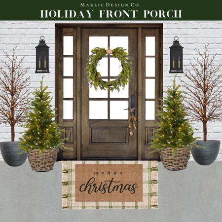 Holiday Front Porch | bell hanger | faux Christmas tree | Christmas doormat ~ layering rug | doormat rug | Christmas wreath | prelit tree | outdoor wall sconce | Christmas decor | holiday decor 

#LTKhome #LTKfindsunder100 #LTKHoliday