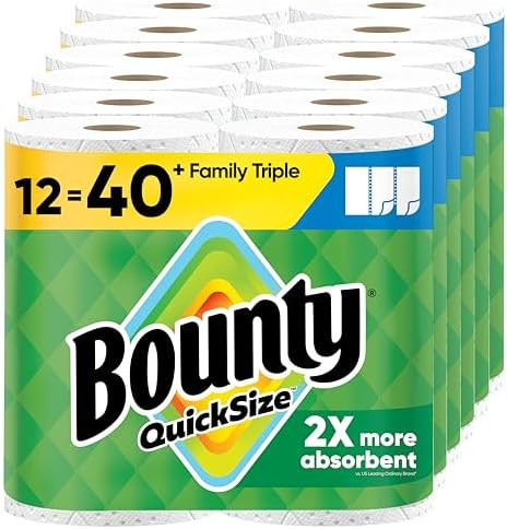 Bounty Quick-Size Paper Towels, White, 12 Family Triple Rolls = 40 Regular Rolls | Amazon (US)