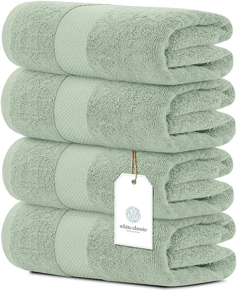 White Classic Luxury Cotton Bath Towels Large - | Highly Absorbent Hotel spa Collection Bathroom ... | Amazon (US)