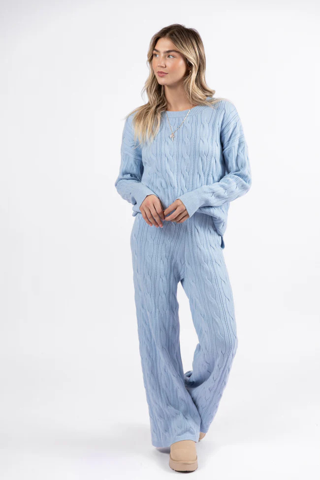 Forever Winter Light Blue Cable Knit Sweater Lounge Pants DOORBUSTER | Pink Lily