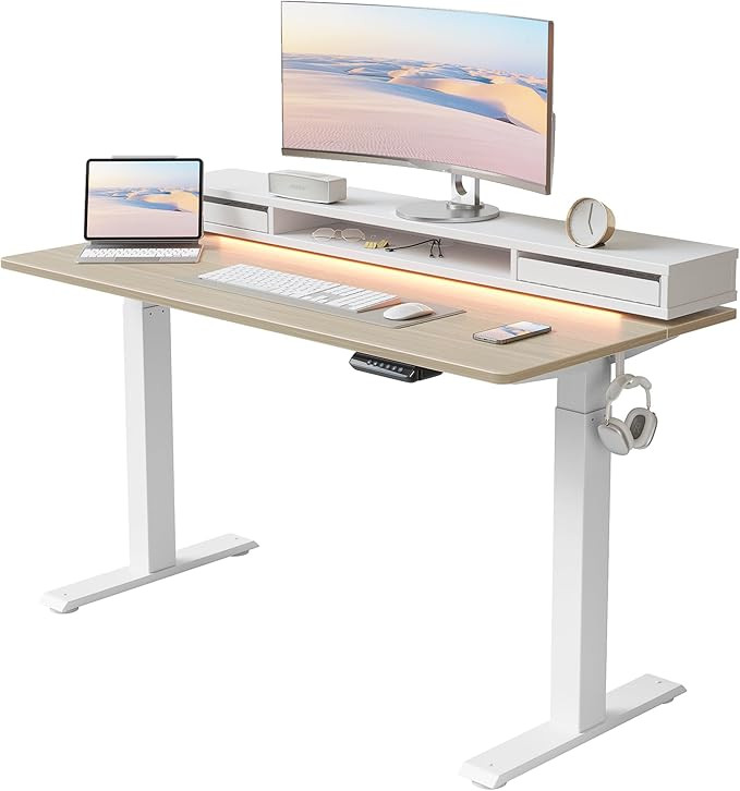 CubiCubi 60 x 24 Inches Height Adjustable Desk with LED Strips, Electric Standing Desk with Monit... | Amazon (US)