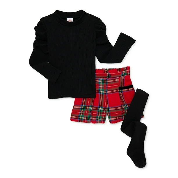 Wonder Nation Baby and Toddler Girls Holiday Top, Shorts and Tights Set, 3-Piece, Sizes 12M-5T - ... | Walmart (US)