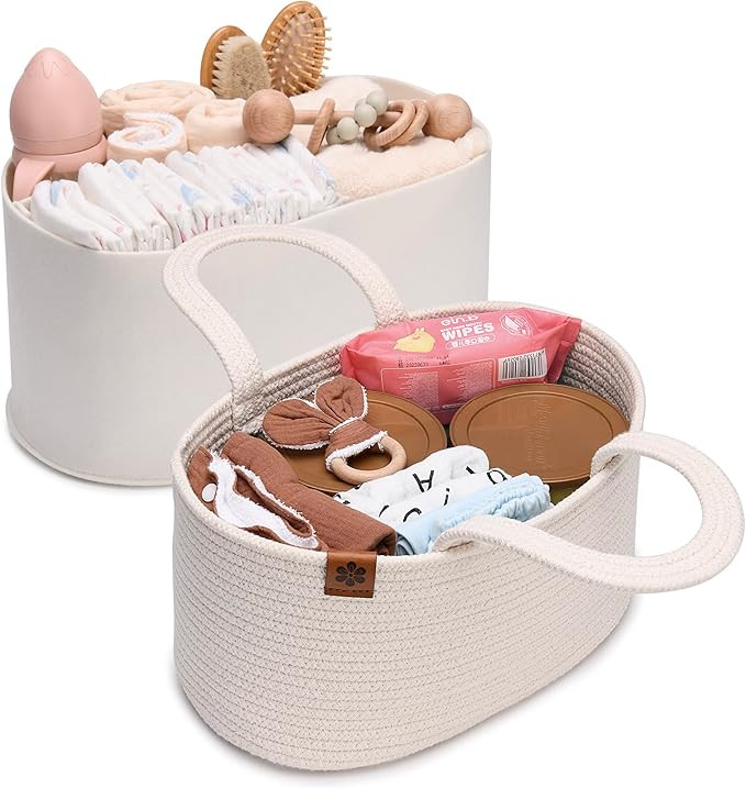 PeraBella 2-in-1 Baby Diaper Caddy Organizer for Changing Table, Cotton Rope Diaper Basket for Bo... | Amazon (US)