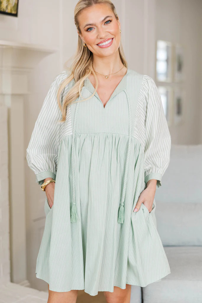 NURSING COLLECTION: Through The Years Mint Green Striped Babydoll Dress | The Mint Julep Boutique