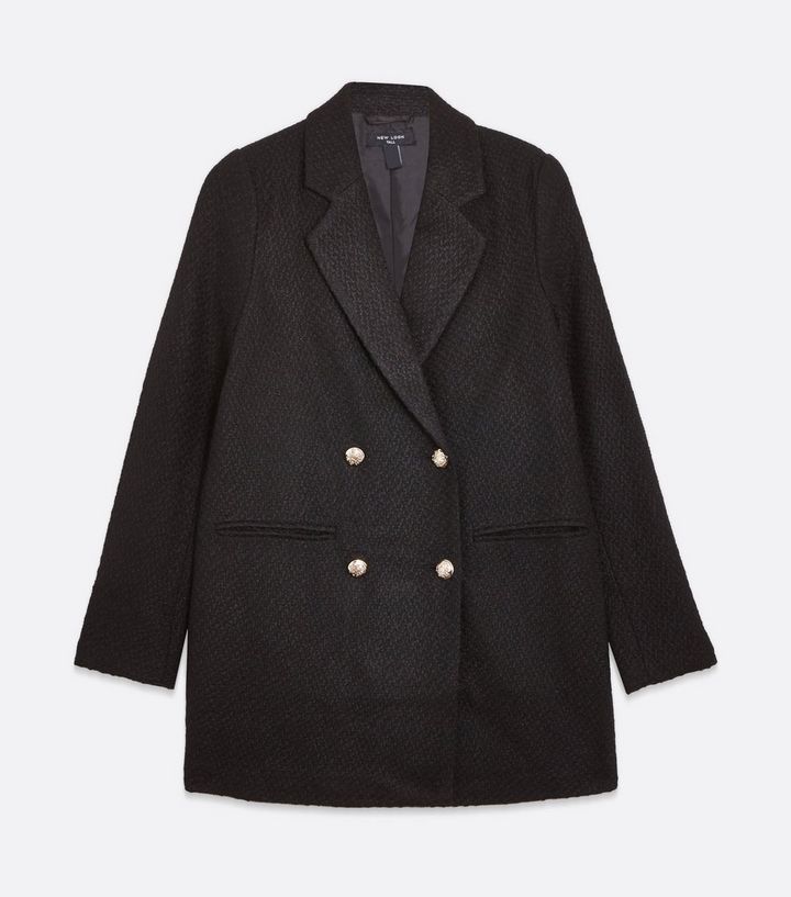 Tall Black Bouclé Double Breasted Blazer Coat
						
						Add to Saved Items
						Remove from ... | New Look (UK)