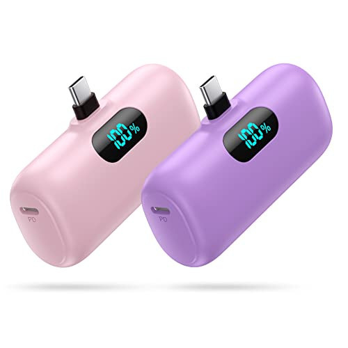 [2-Pack] Mini Portable Charger 5000mAh Power Bank,3A PD USB C Cell Phone Portable Power, LCD Display Battery Pack Compatible with iPhone 17/17 Air/16/16 pro/15/15 pro Max/Android/Samsung/Moto/LG etc | Amazon (US)