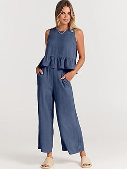 ANRABESS Women's Summer 2 Piece Outfits Sleeveless Tank Crop Button Back Top Cropped Wide Leg Pan... | Amazon (US)