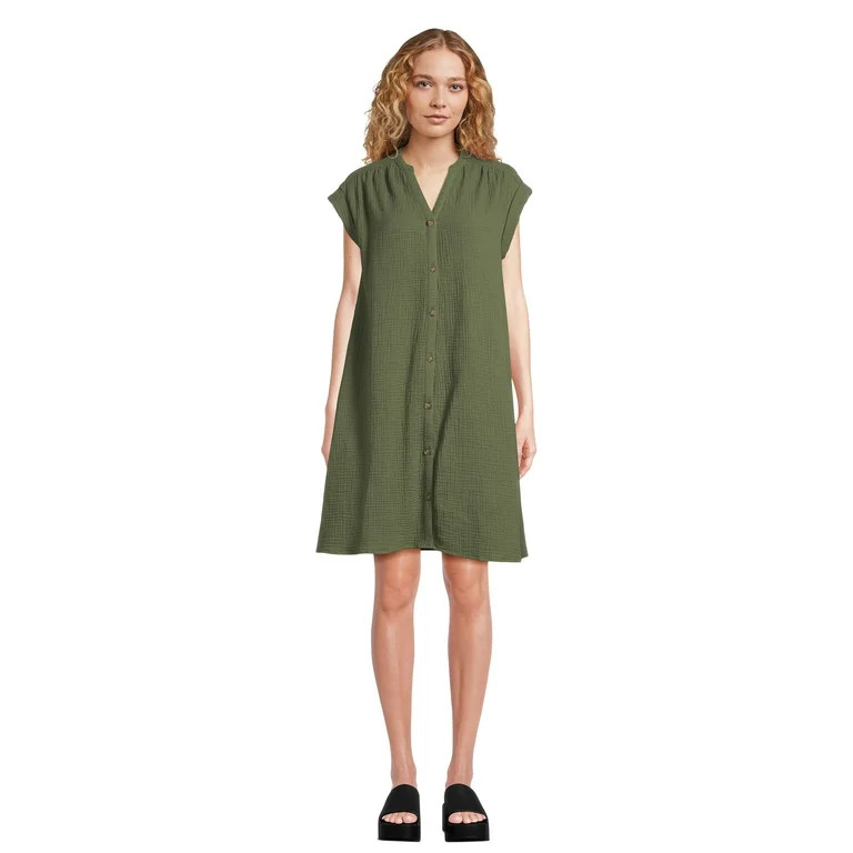 Time and Tru Women's Mini Double Cloth Shirt Dress XS-XXXL | Walmart (US)