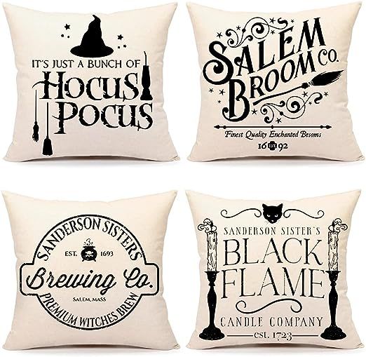 4TH Emotion Halloween Decor Pillow Covers 18x18 Set of 4 Halloween Decorations Hocus Pocus Farmho... | Amazon (US)