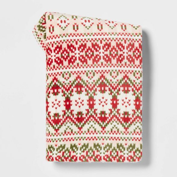 Fair Isle Printed Plush with Sherpa Reverse Christmas Throw Blanket - Threshold™ | Target